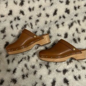 J. Crew Tan Leather Studded Mules